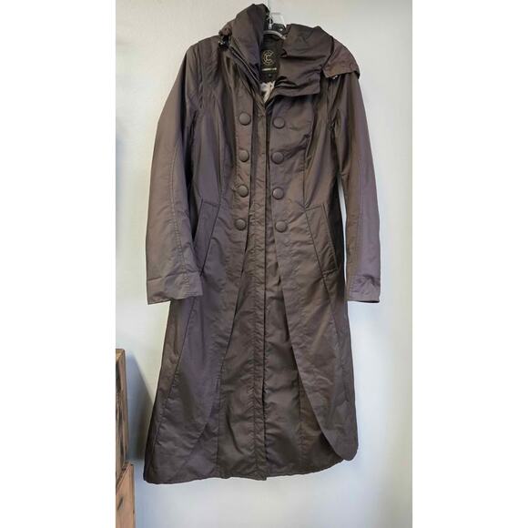 Creenstone Long Hooded A-Line Trench Coat Jacket Brown EU 36 / US S - Picture 1 of 6